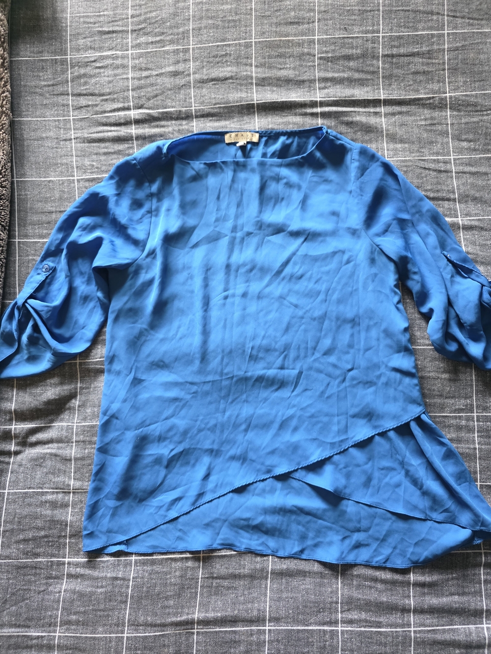 Women’s CHAUS Bright Blue Asymmetrical Layered Blouse (Small)